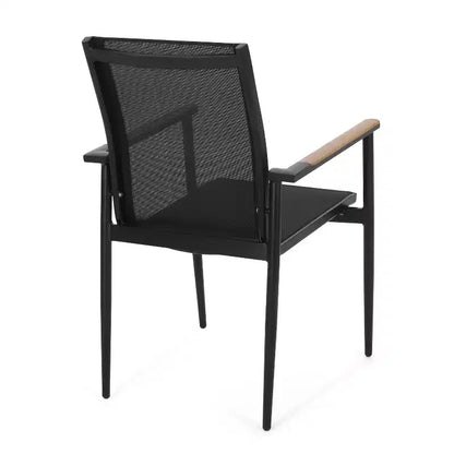 Ensemble de salle à manger d'extérieur 7 pièces en maille et aluminium Naop de Christopher Knight Home, noir