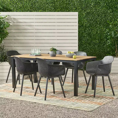 Christopher Knight Home Palmilla, ensemble de salle à manger d'extérieur 7 pièces en résine et bois d'acacia, noir et teck
