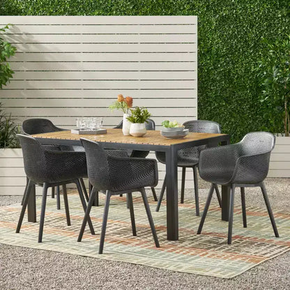 Christopher Knight Home Flora Ensemble repas 7 pièces d'extérieur en bois d'acacia et résine, noir et teck