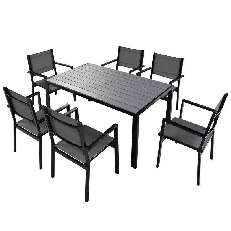 Ensemble table et chaises de salle à manger d'extérieur 7 pièces Whisen en acier résistant aux intempéries, ensemble de salle à manger de patio pour balcon, arrière-cour
