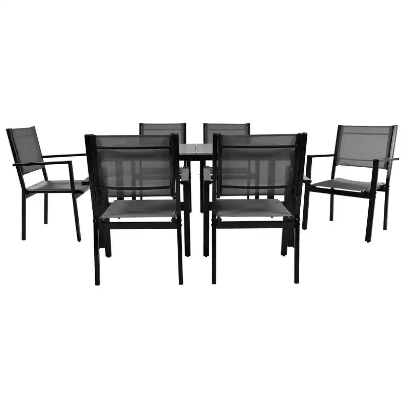 Ensemble table et chaises de salle à manger d'extérieur 7 pièces Whisen en acier résistant aux intempéries, ensemble de salle à manger de patio pour balcon, arrière-cour