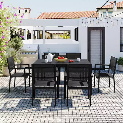 Ensemble table et chaises de salle à manger d'extérieur 7 pièces Whisen en acier résistant aux intempéries, ensemble de salle à manger de patio pour balcon, arrière-cour