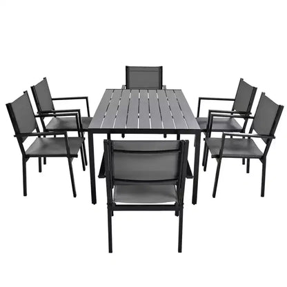 Ensemble table et chaises de salle à manger d'extérieur 7 pièces Whisen en acier résistant aux intempéries, ensemble de salle à manger de patio pour balcon, arrière-cour