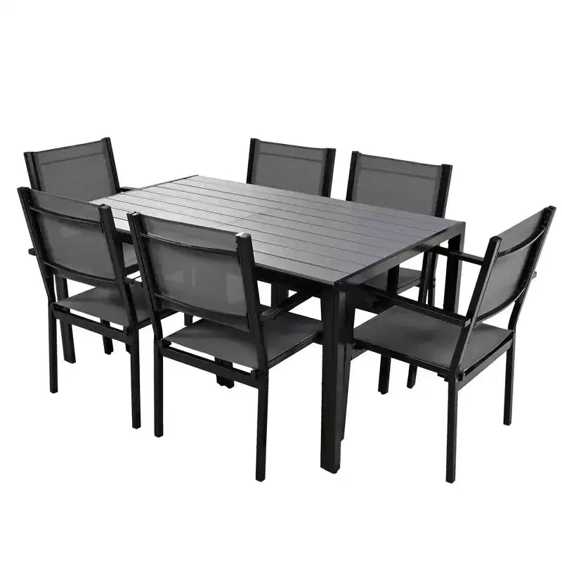 Ensemble table et chaises de salle à manger d'extérieur 7 pièces Whisen en acier résistant aux intempéries, ensemble de salle à manger de patio pour balcon, arrière-cour