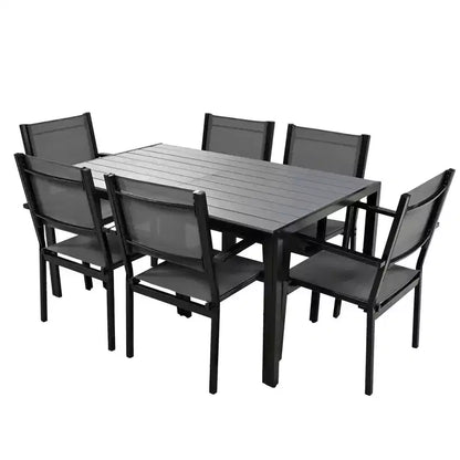 Ensemble table et chaises de salle à manger d'extérieur 7 pièces Whisen en acier résistant aux intempéries, ensemble de salle à manger de patio pour balcon, arrière-cour