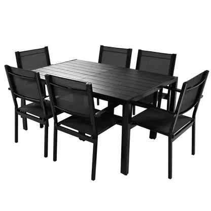 Ensemble table et chaises de salle à manger d'extérieur 7 pièces Whisen en acier résistant aux intempéries, ensemble de salle à manger de patio pour balcon, arrière-cour