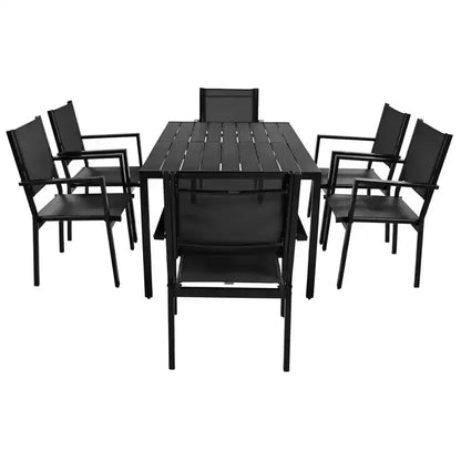 Ensemble table et chaises de salle à manger d'extérieur 7 pièces Whisen en acier résistant aux intempéries, ensemble de salle à manger de patio pour balcon, arrière-cour