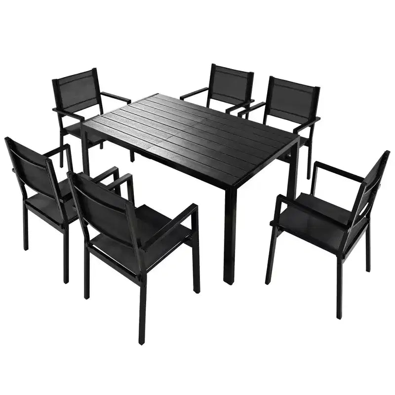 Ensemble table et chaises de salle à manger d'extérieur 7 pièces Whisen en acier résistant aux intempéries, ensemble de salle à manger de patio pour balcon, arrière-cour