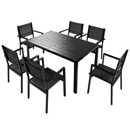 Ensemble table et chaises de salle à manger d'extérieur 7 pièces Whisen en acier résistant aux intempéries, ensemble de salle à manger de patio pour balcon, arrière-cour
