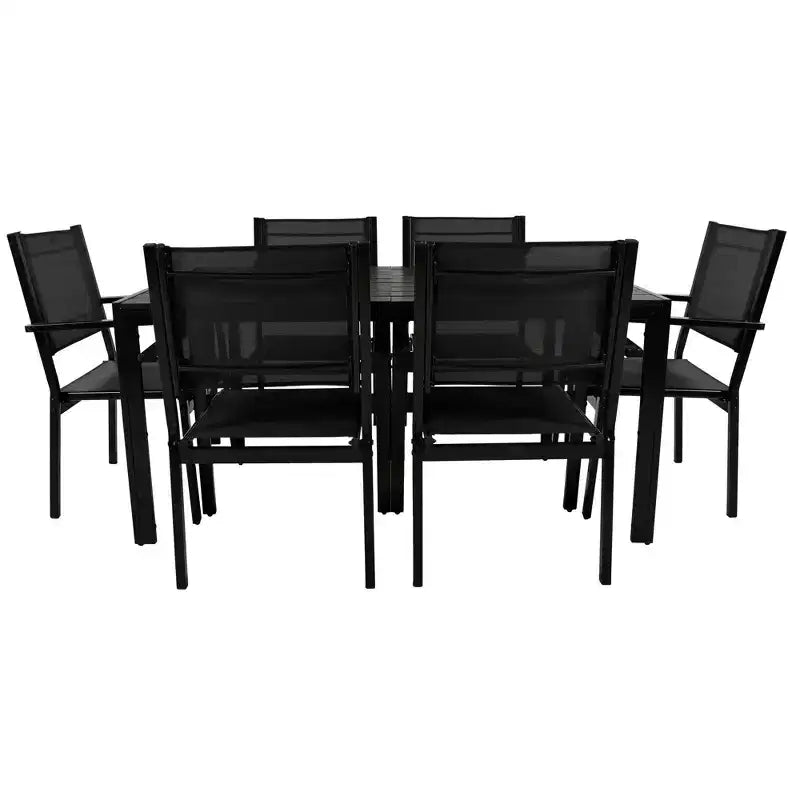 Ensemble table et chaises de salle à manger d'extérieur 7 pièces Whisen en acier résistant aux intempéries, ensemble de salle à manger de patio pour balcon, arrière-cour