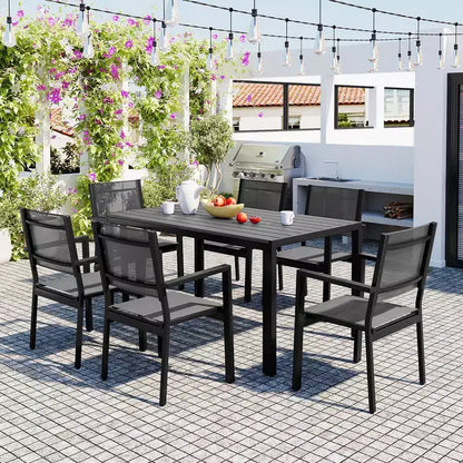 Ensemble table et chaises de salle à manger d'extérieur 7 pièces Whisen en acier résistant aux intempéries, ensemble de salle à manger de patio pour balcon, arrière-cour