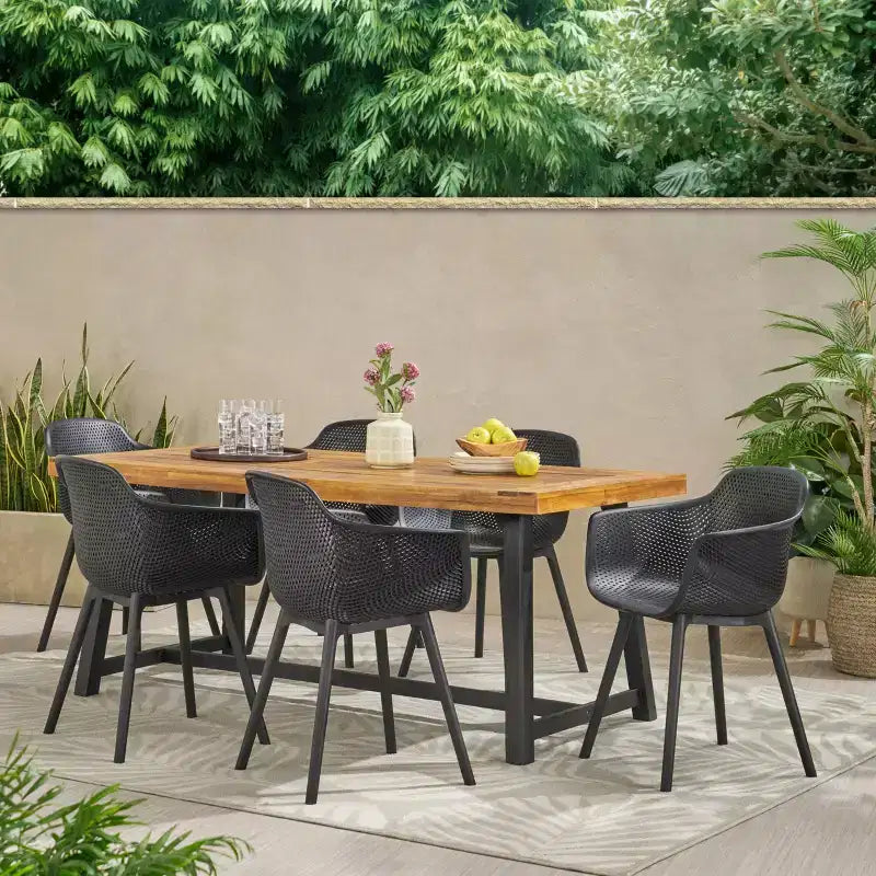 Christopher Knight Home Catalopa, ensemble de salle à manger 7 pièces en bois d'acacia et résine, noir/teck