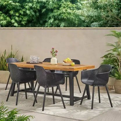 Christopher Knight Home Catalopa, ensemble de salle à manger 7 pièces en bois d'acacia et résine, noir/teck