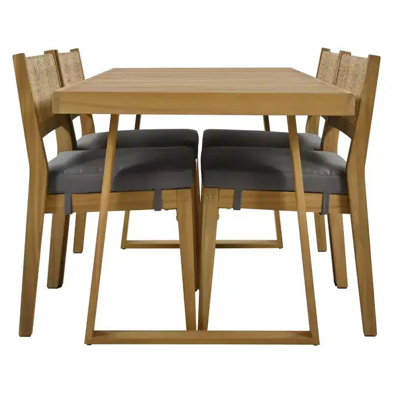 Ensemble de table et de chaises de salle à manger d'extérieur en bois d'acacia multi-personnes Whisen, coussins épais, convient pour balcon, cour et jardin.