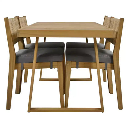 Ensemble de table et de chaises de salle à manger d'extérieur en bois d'acacia multi-personnes Whisen, coussins épais, convient pour balcon, cour et jardin.