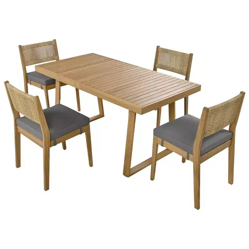 Ensemble de table et de chaises de salle à manger d'extérieur en bois d'acacia multi-personnes Whisen, coussins épais, convient pour balcon, cour et jardin.