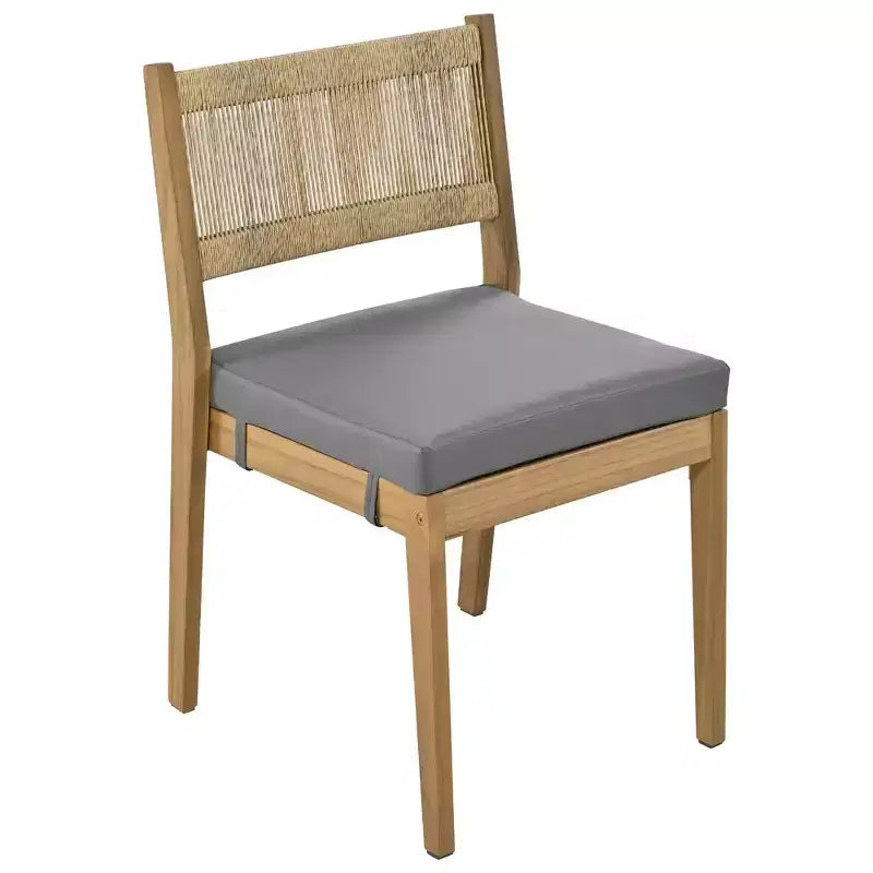 Ensemble de table et de chaises de salle à manger d'extérieur en bois d'acacia multi-personnes Whisen, coussins épais, convient pour balcon, cour et jardin.