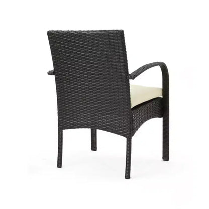 GDFStudio Neva Set da Pranzo da Esterno a 7 Pezzi in Legno di Acacia e Rattan con Cuscini, Naturale/Marrone Multicolore