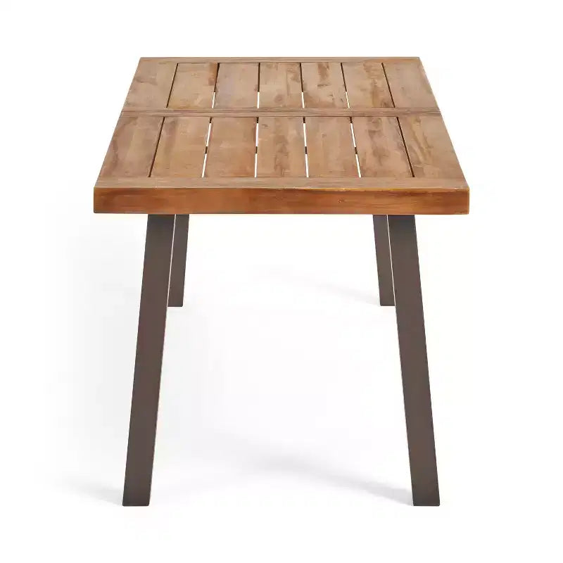 GDFStudio Neva Set da Pranzo da Esterno a 7 Pezzi in Legno di Acacia e Rattan con Cuscini, Naturale/Marrone Multicolore
