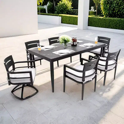 Christopher Knight Home Larry Outdoor 7 Piece Aluminum and Sintered Stone Dining Set with Removable Sunbrella Cushions