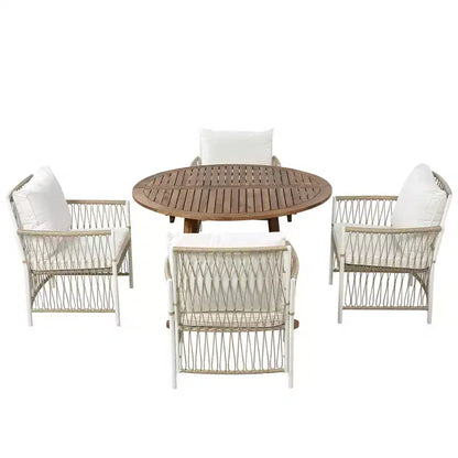 GDFStudio Eden Set da Pranzo Moderno da Esterno Allungabile 5 Pezzi in Legno e Ferro
