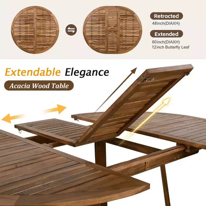 GDFStudio Eden Set da Pranzo Moderno da Esterno Allungabile 5 Pezzi in Legno e Ferro