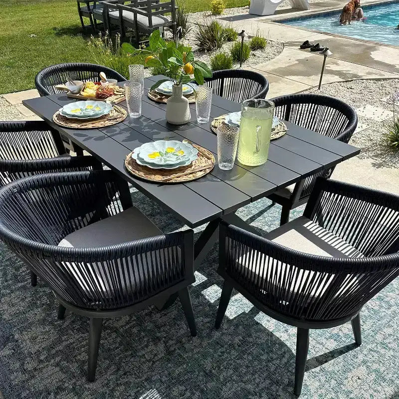 Ensemble de salle à manger de patio en osier toutes saisons, table et chaises d'extérieur en aluminium PURPLE LEAF, ensemble de meubles modernes pour la cuisine et le jardin