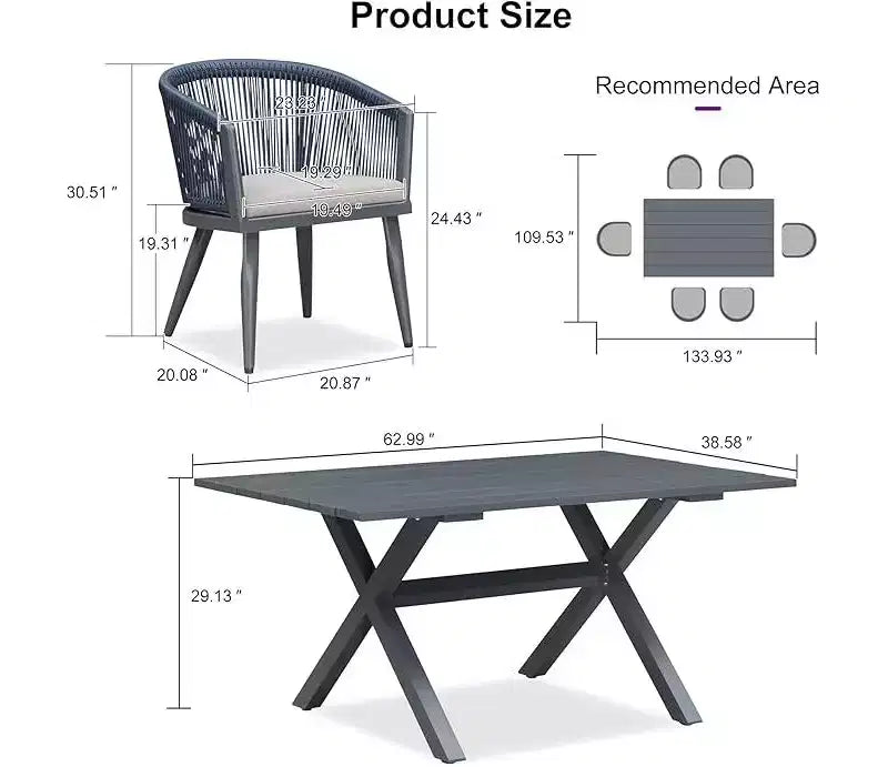 Ensemble de salle à manger de patio en osier toutes saisons, table et chaises d'extérieur en aluminium PURPLE LEAF, ensemble de meubles modernes pour la cuisine et le jardin