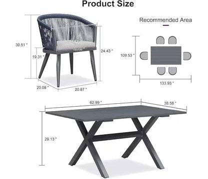 Ensemble de salle à manger de patio en osier toutes saisons, table et chaises d'extérieur en aluminium PURPLE LEAF, ensemble de meubles modernes pour la cuisine et le jardin