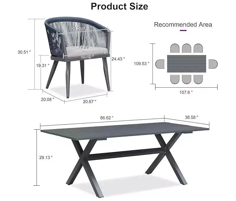 Ensemble de salle à manger de patio en osier toutes saisons, table et chaises d'extérieur en aluminium PURPLE LEAF, ensemble de meubles modernes pour la cuisine et le jardin