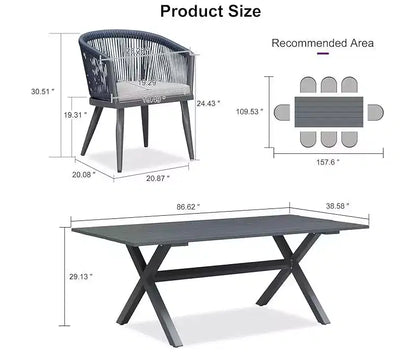 Ensemble de salle à manger de patio en osier toutes saisons, table et chaises d'extérieur en aluminium PURPLE LEAF, ensemble de meubles modernes pour la cuisine et le jardin