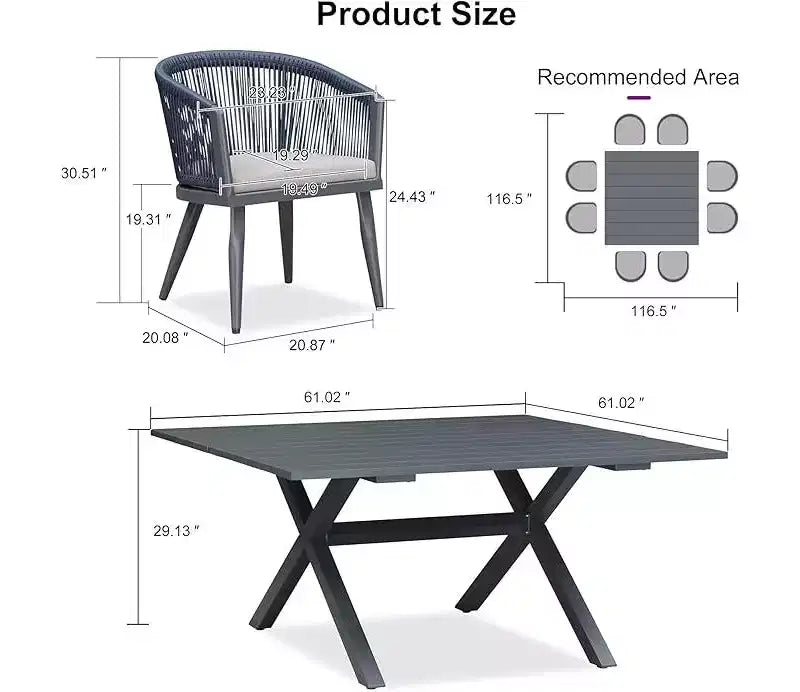 Ensemble de salle à manger de patio en osier toutes saisons, table et chaises d'extérieur en aluminium PURPLE LEAF, ensemble de meubles modernes pour la cuisine et le jardin