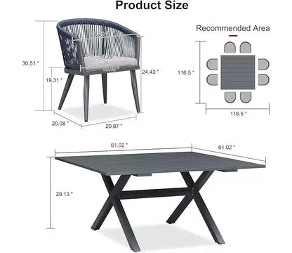 Ensemble de salle à manger de patio en osier toutes saisons, table et chaises d'extérieur en aluminium PURPLE LEAF, ensemble de meubles modernes pour la cuisine et le jardin