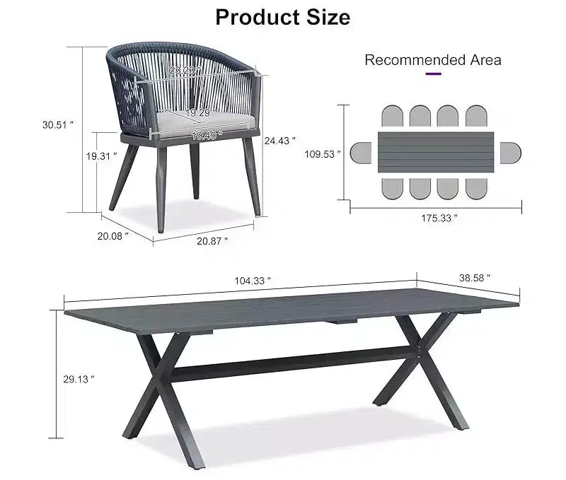 Ensemble de salle à manger de patio en osier toutes saisons, table et chaises d'extérieur en aluminium PURPLE LEAF, ensemble de meubles modernes pour la cuisine et le jardin