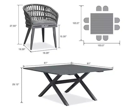 PURPLE LEAF Set da Pranzo per Esterni in Rattan PE per Tutte le Stagioni con Telaio Interamente in Alluminio Tavolo e Sedie per Prato Cortile Terrazza
