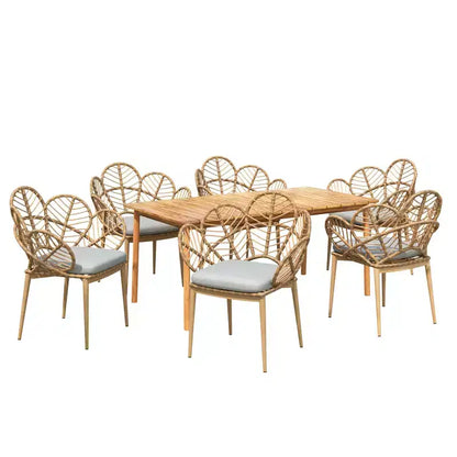 Christopher Knight Home Conrad - Ensemble de salle à manger d'extérieur 7 pièces en rotin, métal et bois d'acacia au motif floral