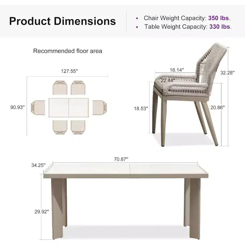 PURPLE LEAF Ensemble repas de jardin Table en métal et chaises en rotin tressé pour l'extérieur, le patio, le jardin, la cuisine - Meubles d'extérieur modernes