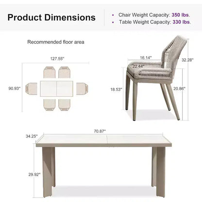 PURPLE LEAF Ensemble repas de jardin Table en métal et chaises en rotin tressé pour l'extérieur, le patio, le jardin, la cuisine - Meubles d'extérieur modernes