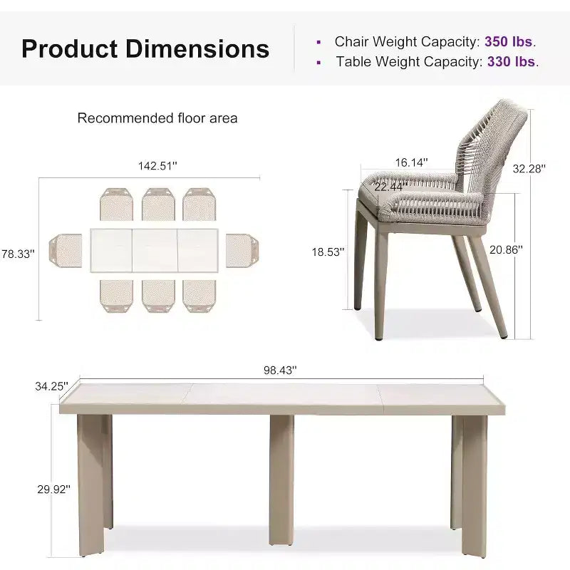 PURPLE LEAF Ensemble repas de jardin Table en métal et chaises en rotin tressé pour l'extérieur, le patio, le jardin, la cuisine - Meubles d'extérieur modernes
