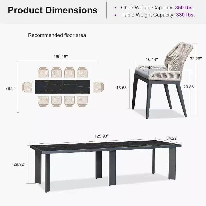 PURPLE LEAF Ensemble repas de jardin Table en métal et chaises en rotin tressé pour l'extérieur, le patio, le jardin, la cuisine - Meubles d'extérieur modernes