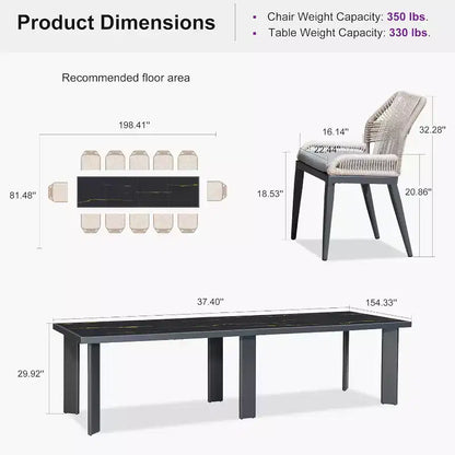 PURPLE LEAF Ensemble repas de jardin Table en métal et chaises en rotin tressé pour l'extérieur, le patio, le jardin, la cuisine - Meubles d'extérieur modernes