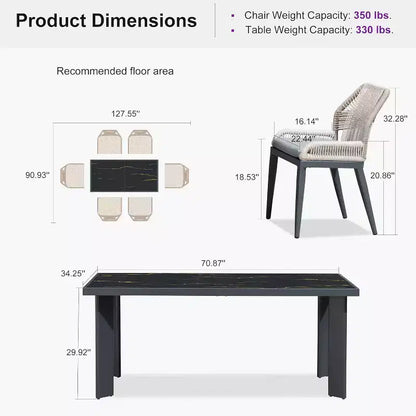 PURPLE LEAF Ensemble repas de jardin Table en métal et chaises en rotin tressé pour l'extérieur, le patio, le jardin, la cuisine - Meubles d'extérieur modernes