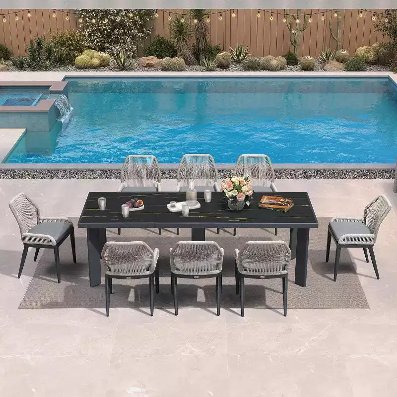 PURPLE LEAF Ensemble repas de jardin Table en métal et chaises en rotin tressé pour l'extérieur, le patio, le jardin, la cuisine - Meubles d'extérieur modernes