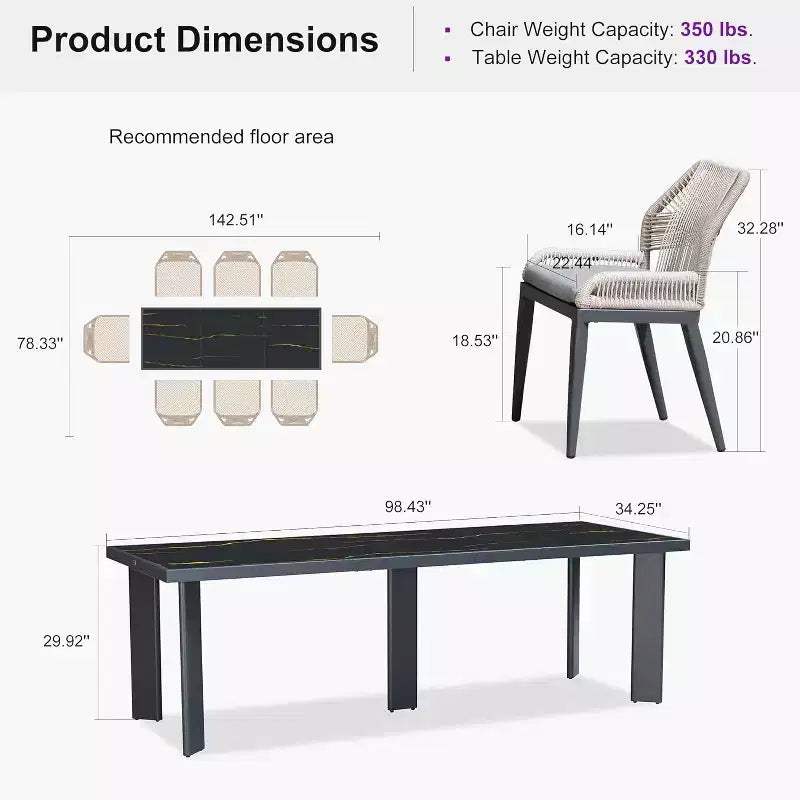 PURPLE LEAF Ensemble repas de jardin Table en métal et chaises en rotin tressé pour l'extérieur, le patio, le jardin, la cuisine - Meubles d'extérieur modernes