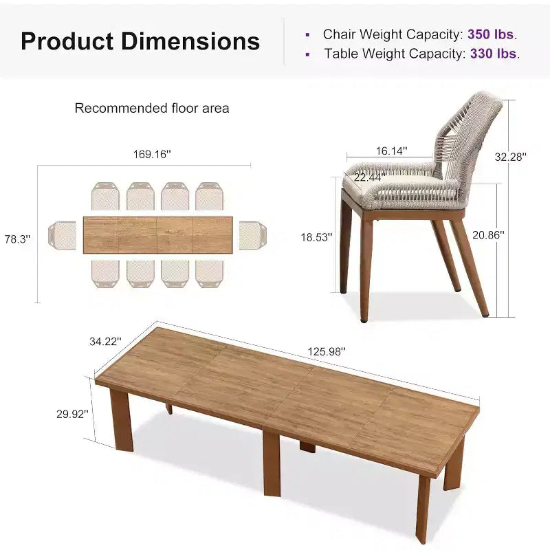 PURPLE LEAF Ensemble repas de jardin Table en métal et chaises en rotin tressé pour l'extérieur, le patio, le jardin, la cuisine - Meubles d'extérieur modernes