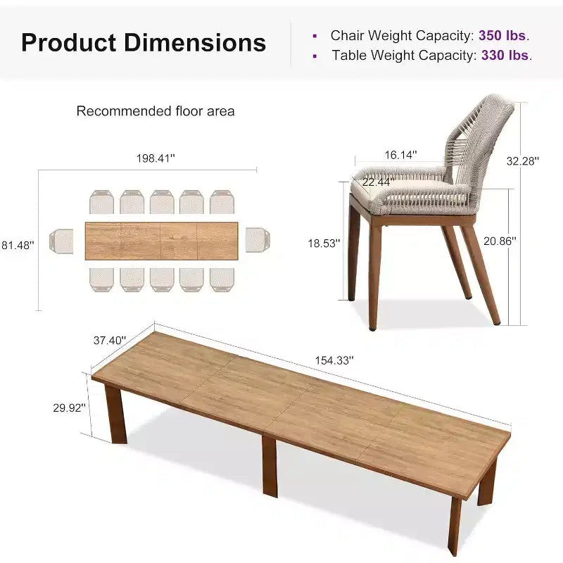 PURPLE LEAF Ensemble repas de jardin Table en métal et chaises en rotin tressé pour l'extérieur, le patio, le jardin, la cuisine - Meubles d'extérieur modernes