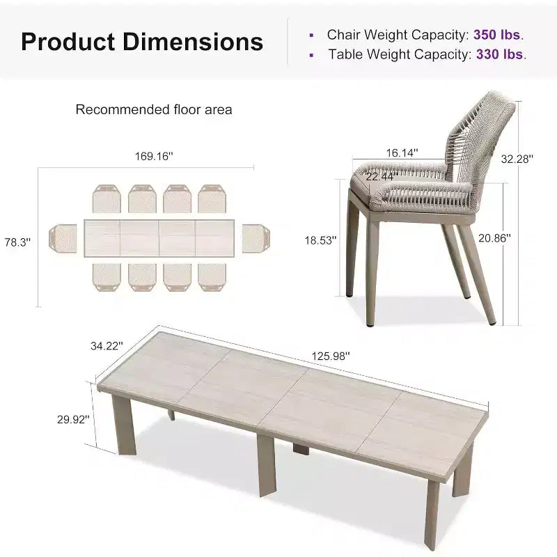 PURPLE LEAF Ensemble repas de jardin Table en métal et chaises en rotin tressé pour l'extérieur, le patio, le jardin, la cuisine - Meubles d'extérieur modernes