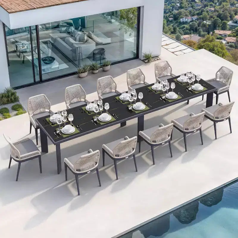 PURPLE LEAF Ensemble repas de jardin Table en métal et chaises en rotin tressé pour l'extérieur, le patio, le jardin, la cuisine - Meubles d'extérieur modernes