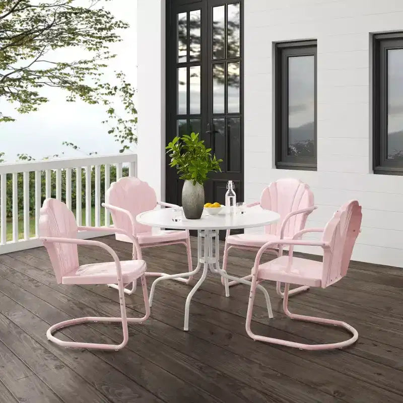 HomeStock Tulip, ensemble de salle à manger d'extérieur 5 pièces en métal avec table et 4 chaises