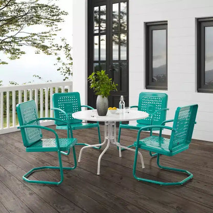HomeStock Bates Set da Pranzo da Esterno in Metallo da 5 Pezzi con Tavolo da Pranzo e 4 Poltrone